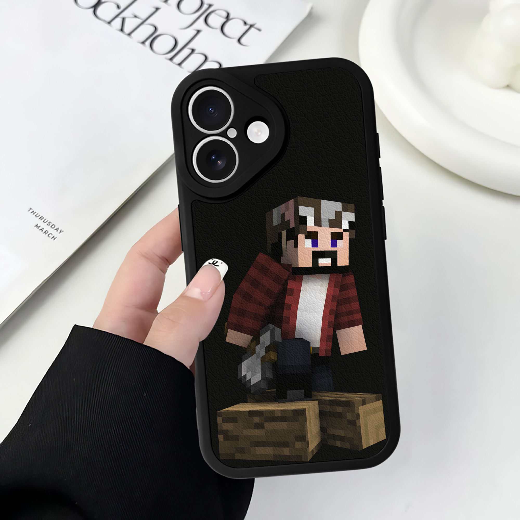 （画像用） マインクラフト ブロックの世界 Minecraft MC Block world 【iPhone 16シリーズ対応】シリコンスマホケース（レザー調） 材質：シリコン